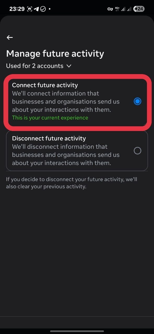 فعال‌کردن Connect future activity