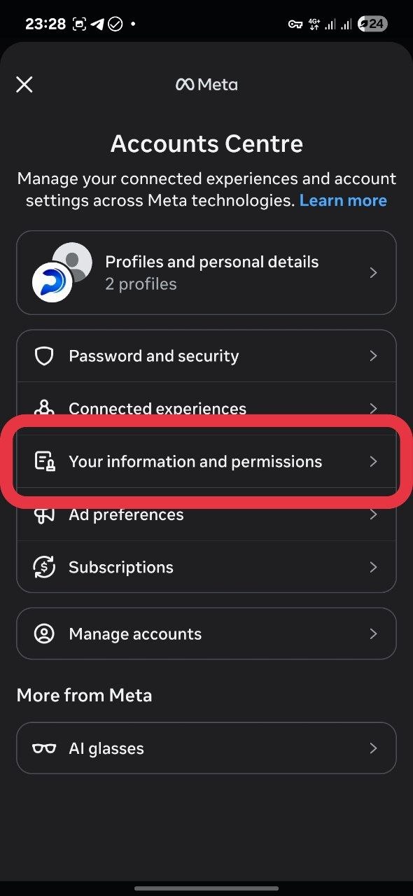 انتخاب Your activity off Meta technologies