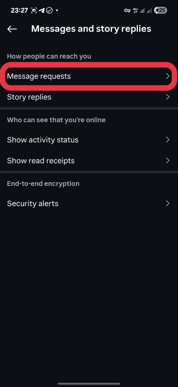 انتخاب Message requests